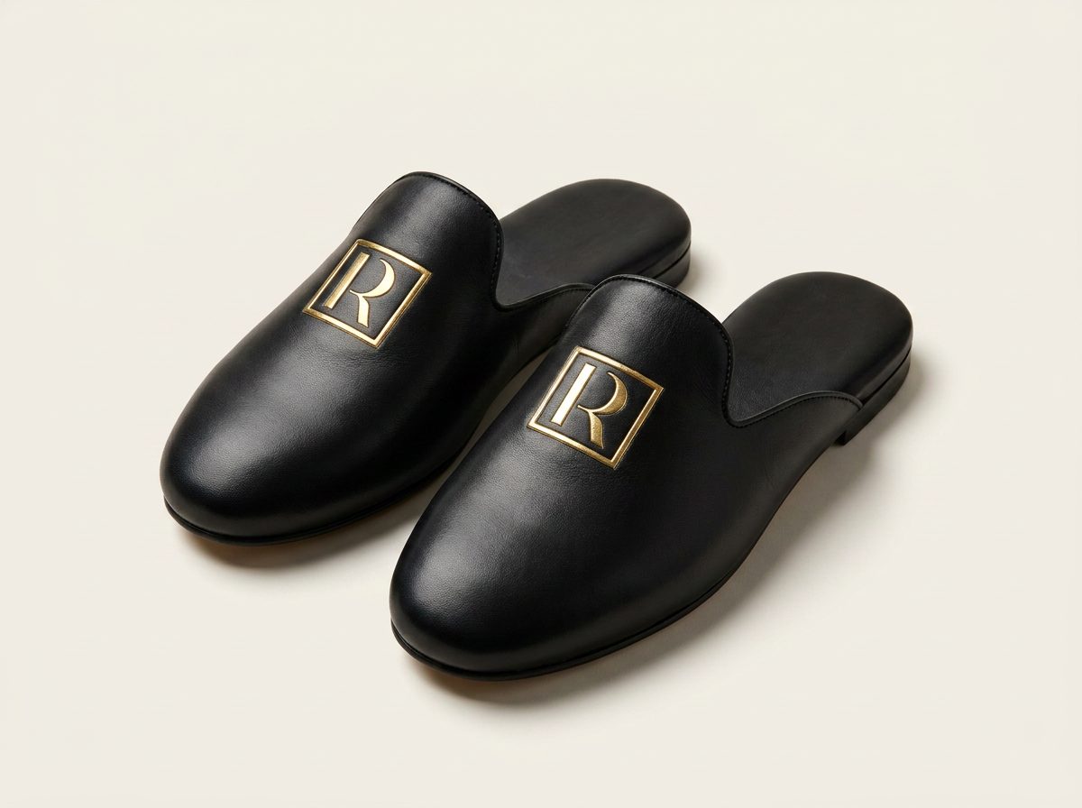 Slippers Cuir — Noir & Or
